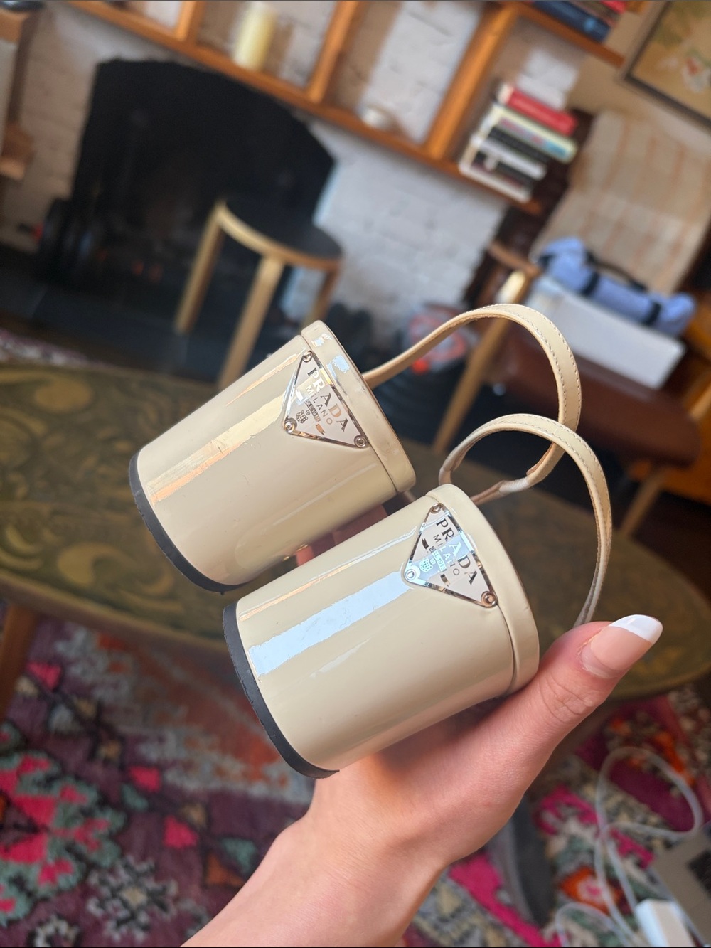 Prada Ivory Patent Leather Slingback Heels - Picture 4 of 7